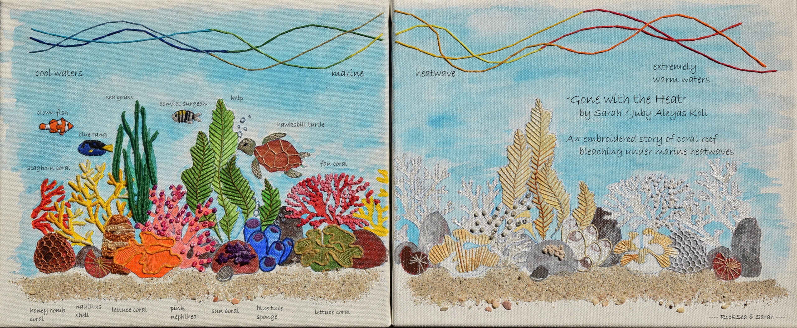 “Gone with the Heat”, an embroidered story of coral reef bleaching under marine heatwaves.