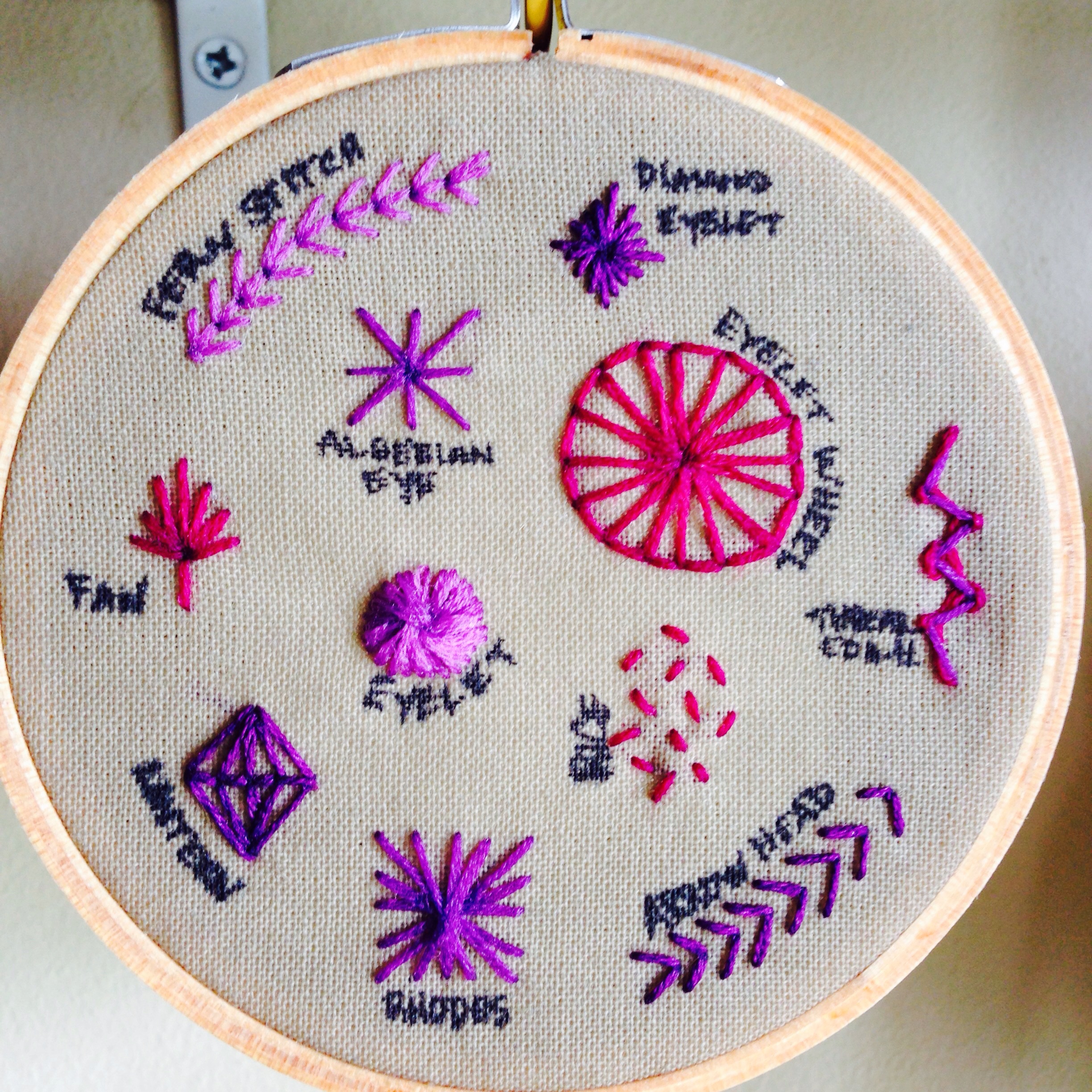 Embroidered circles in straight stitch.